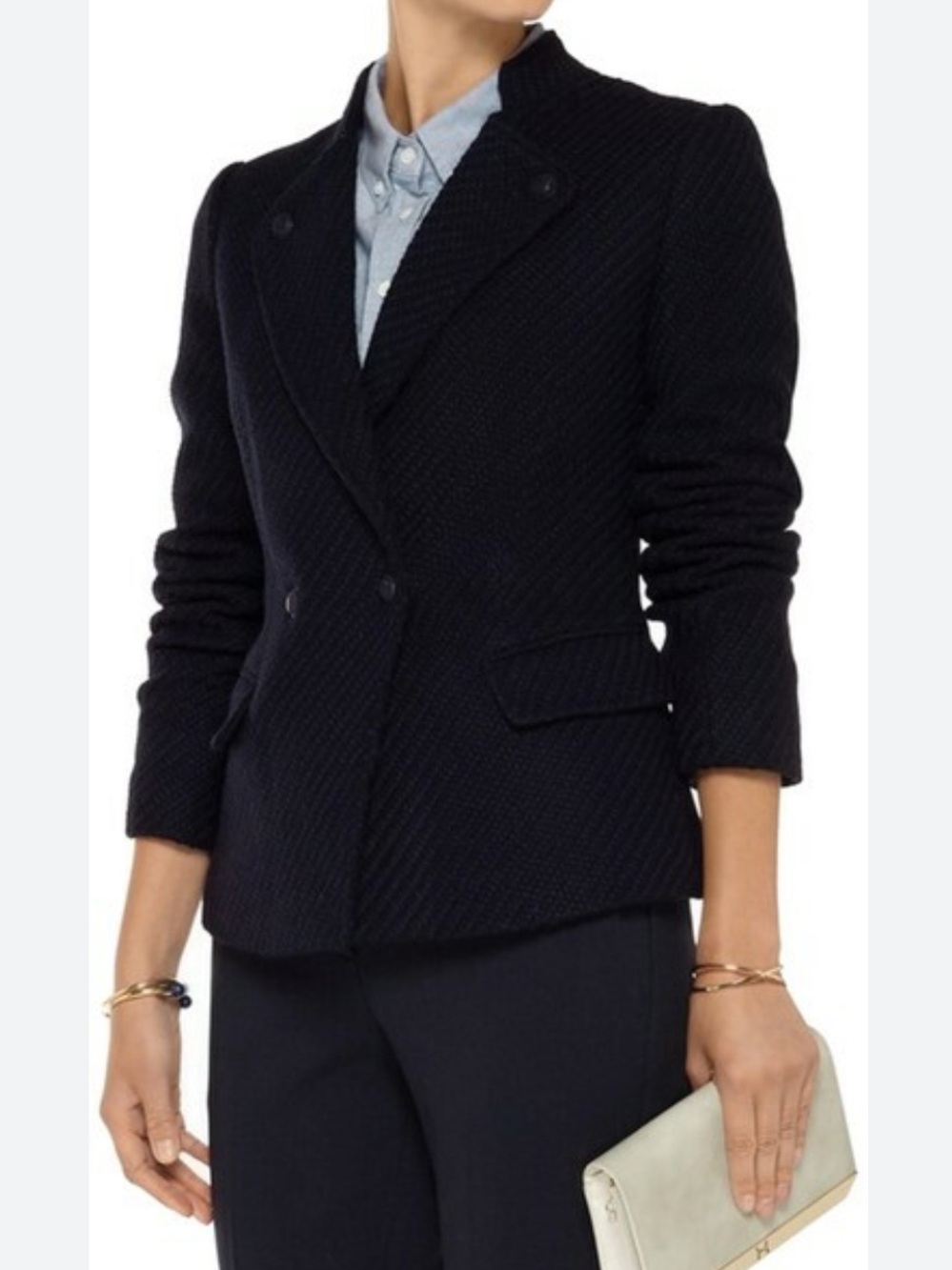 Vince Navy Wool Double-Breasted Blazer